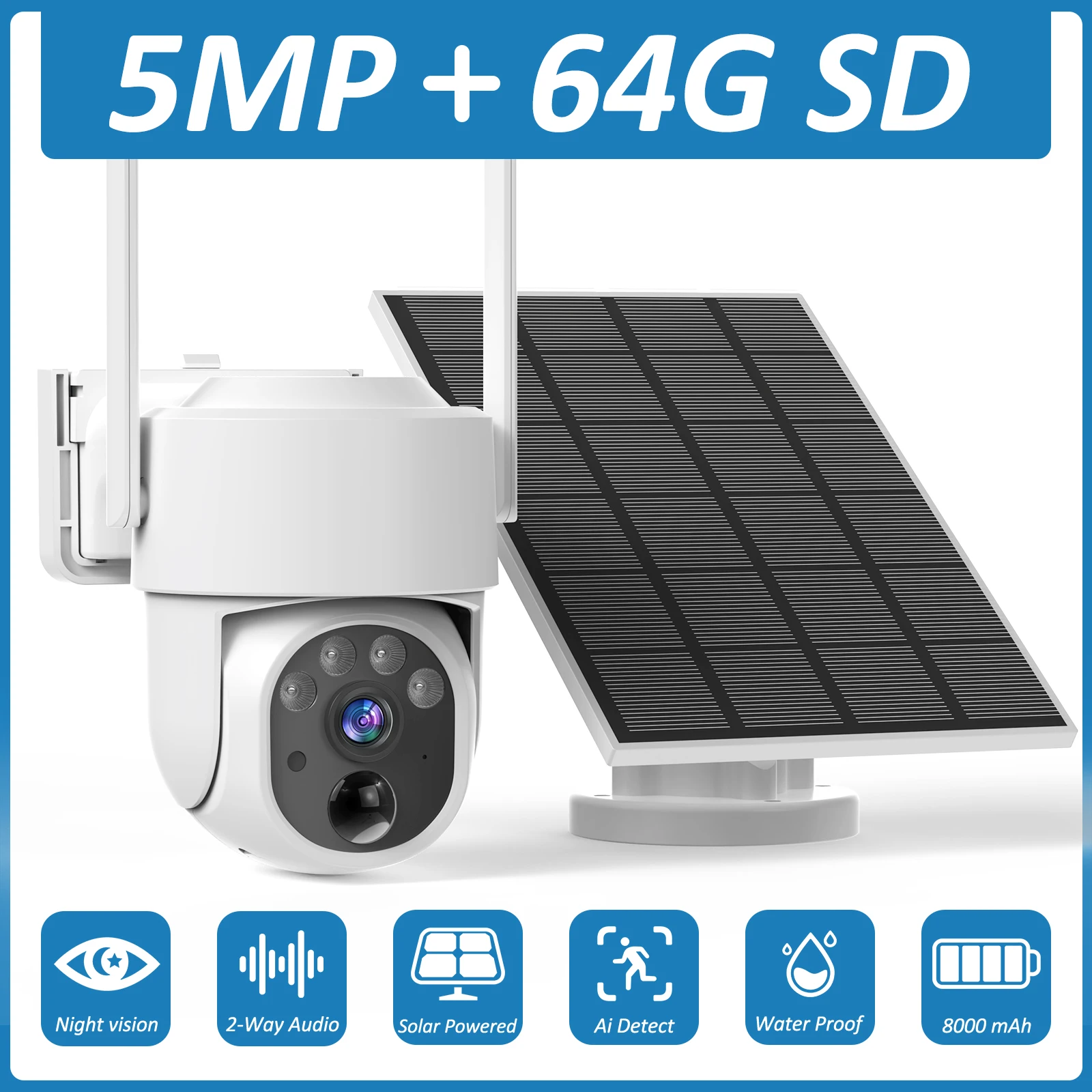 5MP الشمسية واي فاي كاميرا IP 8000mAh بطارية PTZ ك...