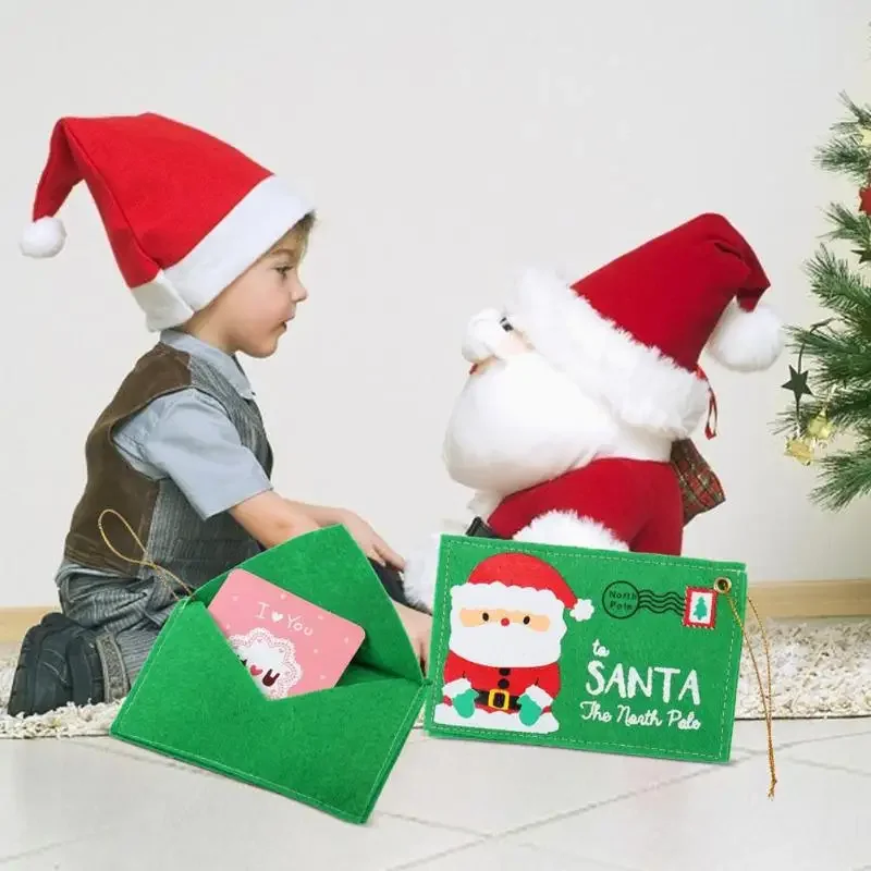 10pcs Green Christmas Envelope Candy Bag Invitation Envelope Santa Claus Tree Ornament Gift Bag Christmas Santa Sack Party Decor