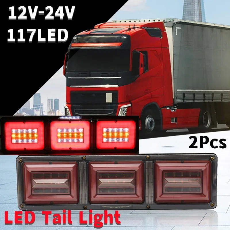 

2Pcs 12V-24V 117LED Tail Light Car Rear LED Tail Light with Strobe Flowing Turn Lamp Left License Plate Light for Trucks