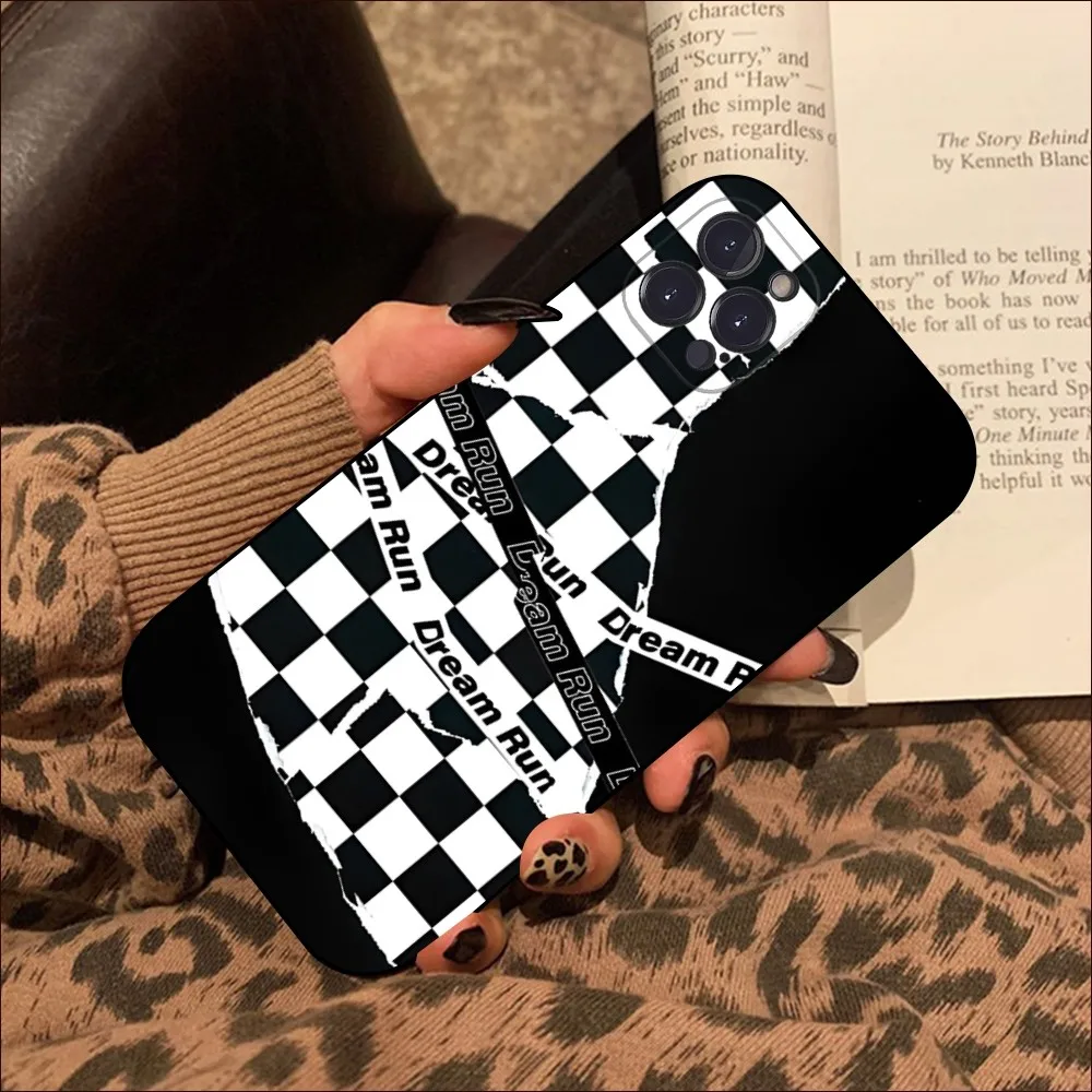 체크 무늬 블랙 화이트 휴대폰 케이스, 아이폰 14 13 12 미니 11 프로 XS 맥스 X XR SE 6 7 8 플러스 소프트 실리콘 커버