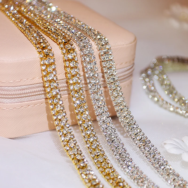 

QIAO New Rhinestones Chain Glitter Crystal Trimming Sewing Strass Stone Rhinestones Trims DIY Dresses Decorative Accessories