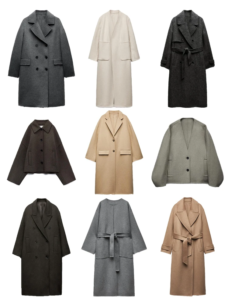 

High quality 23 new autumn and winter wool blended mid-length coats for women wool blended woolen coat + wool blended short coat