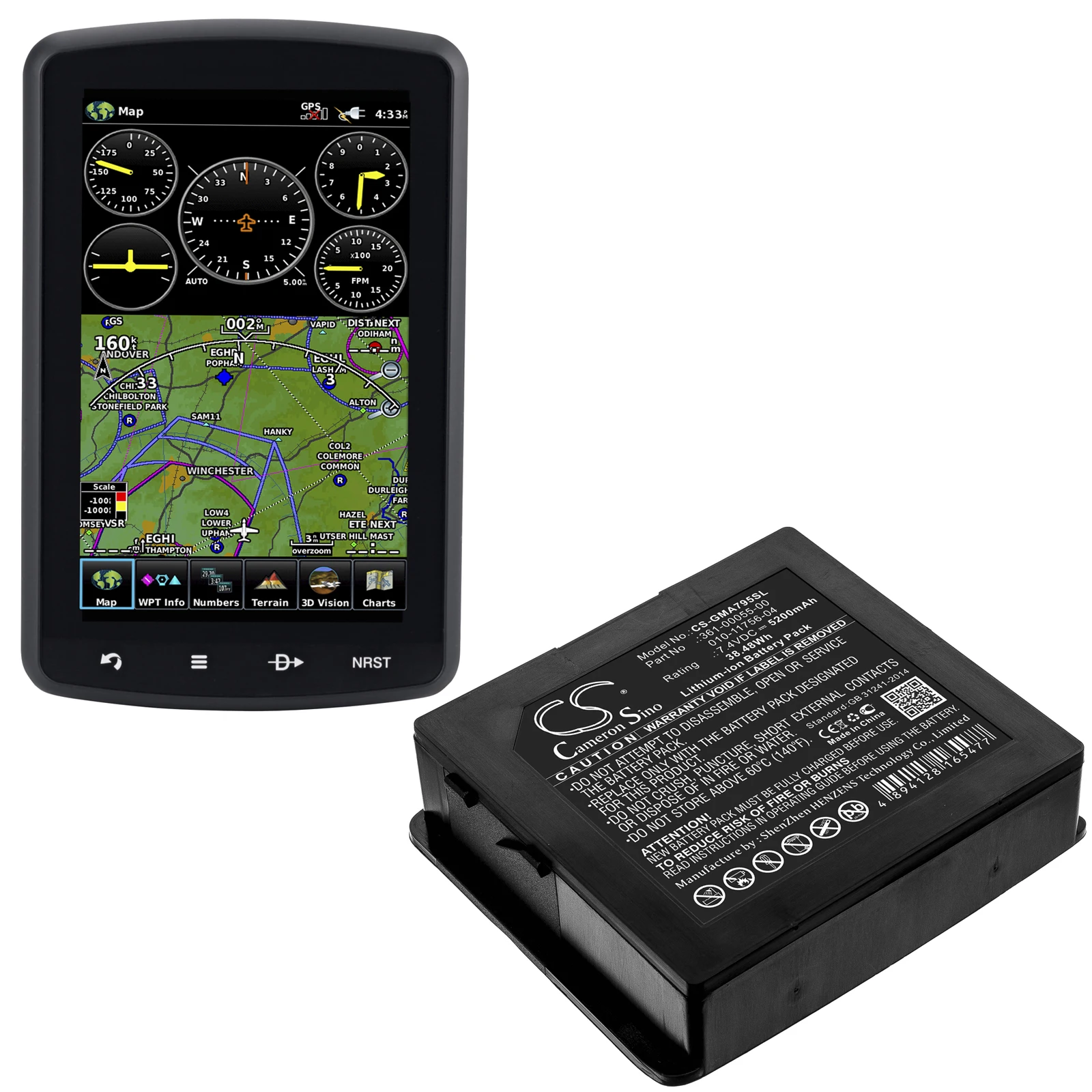 

CS GPS Navigator Battery For Garmin Aera 795 Aera 796 Fits 010-11756-04 361-00055-00 5200mAh Li-ion 7.40V