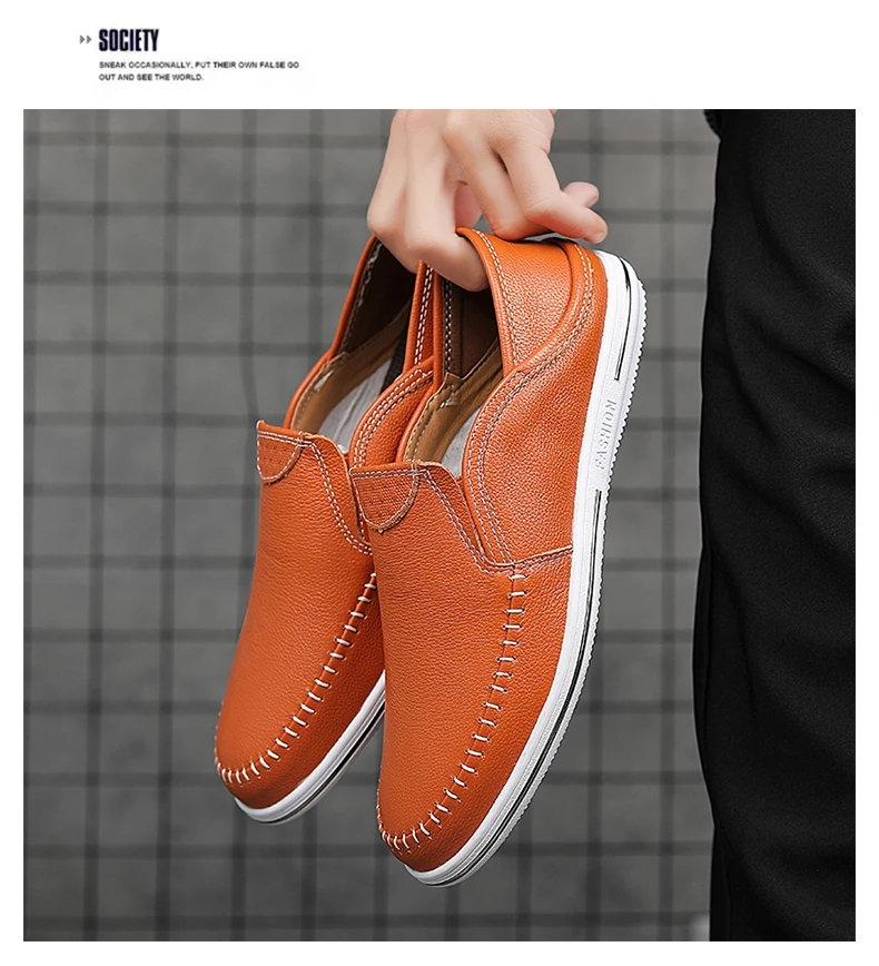 Lässige Leder-Männer-weiße Schuhe, Herren-Loafer, atmungsaktive Schuhe, trendige Herrenschuhe – Detail 28