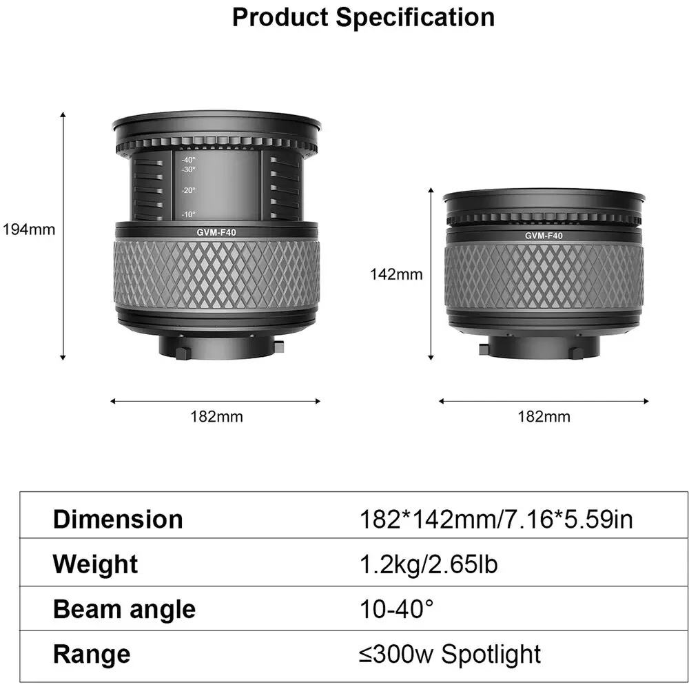 GVM F40 Fresnel Attachment for LED Light Spotlight Brightness Improve Compatible