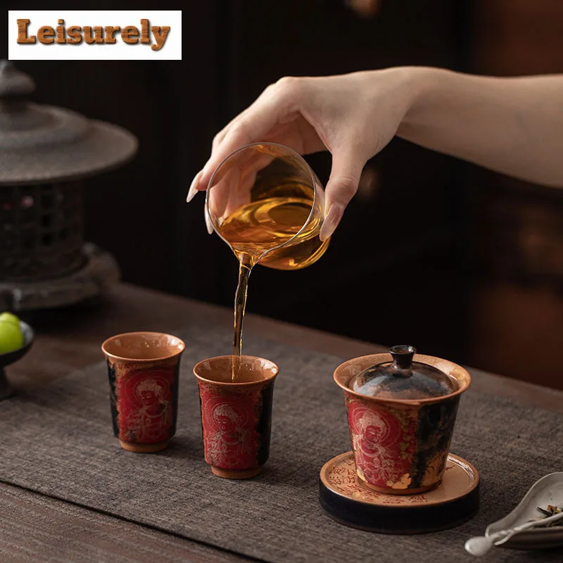 Dunhuang Dragon Girl Tea Set Complete Set Luxury Tea Ceremony Set Household Teapot and Tea Cup Set Cha Accessories Ornaments