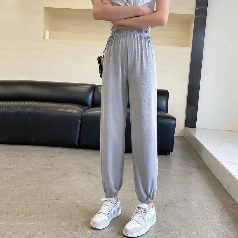 Women's Oversized 5xl Summer Thin Ankle-length Harem Pants Loose High Waist Ice Silk Trousers Fashion Korean Casual Sweatpants