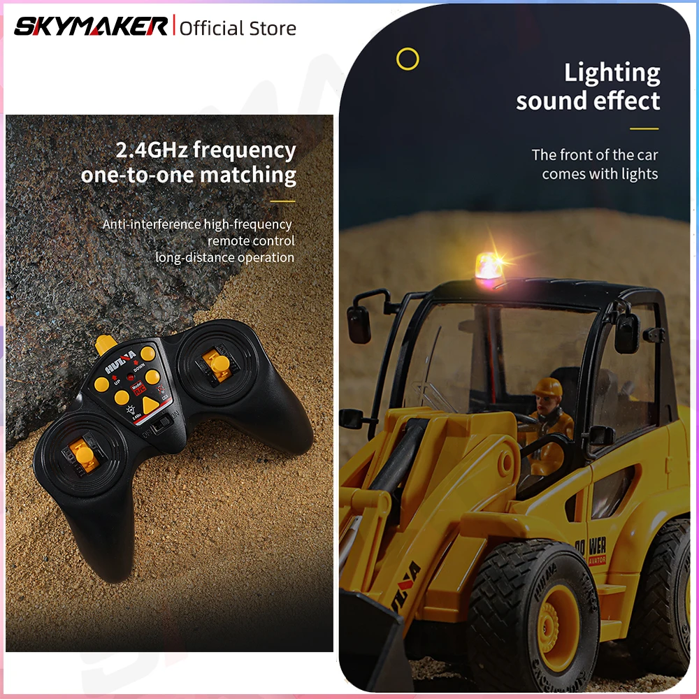 HuiNa 1/24 RC Excavator 9 Channel 2.4G Remote Control Alloy Digging Bucket Led Light Excavator Model RC Truck Toys Gift for Boy 4