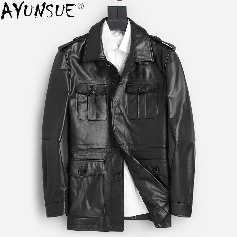 

AYUNSUE 2021 Autumn 100% Genuine Cowhide Male Leather Jacket New Black Thin Jackets Male Men's Korean Clothing Jaqueta Masculina