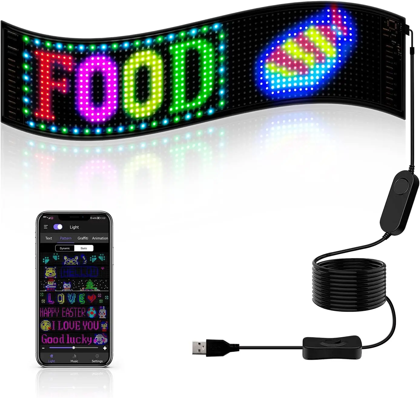 Free Shipping Model 1632 Flexible USB 5V Car LED Sign Bluetooth