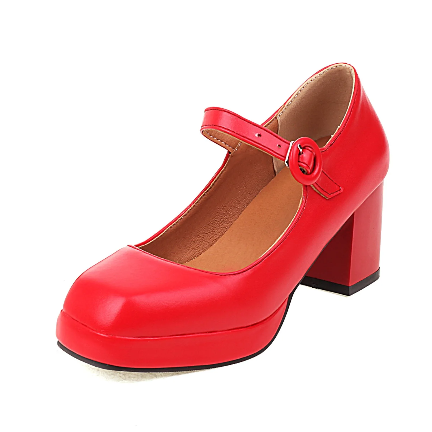 Girls Leather Shoes Women Platform Thick High Heel Shoes Sweet Princess Mary Janes Party Buckle Women Pumps Plus Size 32-48 baby girls patent leather shoes bow mary janes party princess shoes kids soft sole t shaped red leather shoes student flats shoe