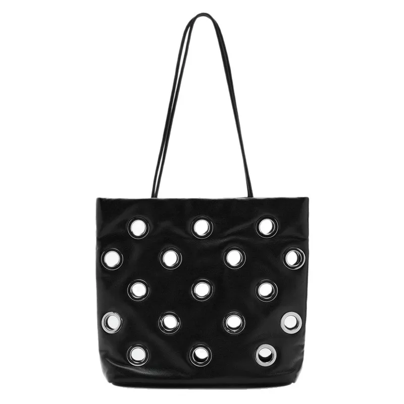 Dark Punk Motorcycle Ladies Retro Temperament Versatile Liudian Large Capacity Shopping Bag Underarm Hand Tote Bag