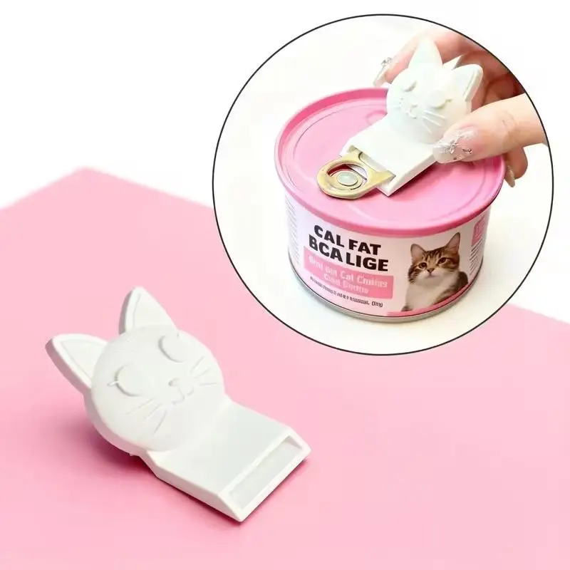 귀여운 고양이 모양 애완동물 캔따개 휴대용 수동 캔따개 습식 고양이 사료 캔 및 애완동물 사료 병용 간편 링풀 오프너 도구 1개