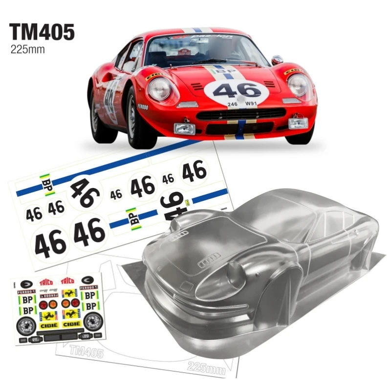 

1:10 Mini Dino 346GT Rc Bodies 225mm Bodywork Clear Lexan Body Shell W/ Decal Sticker for On Road Rc Drift Car M Chassis Part