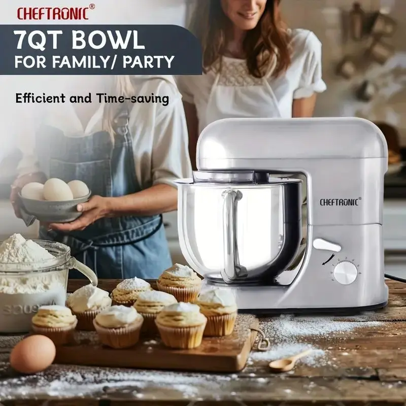 Cheftronic 6 Speed Stand Mixer with 7 Quart Stainless Steel Mixing Bowl,Dough hook, Egg whisk, Kitchen mixer with US Plug 5