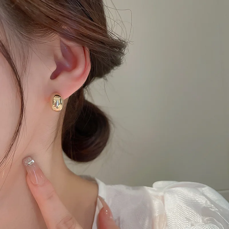 

18k Gold Plated Hoop Stud Personality Jewelry Metal Bean Minimalist Earrings