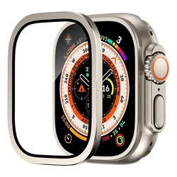 Premium Tempered Glass Screen Protector with Metal Bumper - Anti - Scratch HD Full Film for IWatch Ultra 49mm (Titanium)