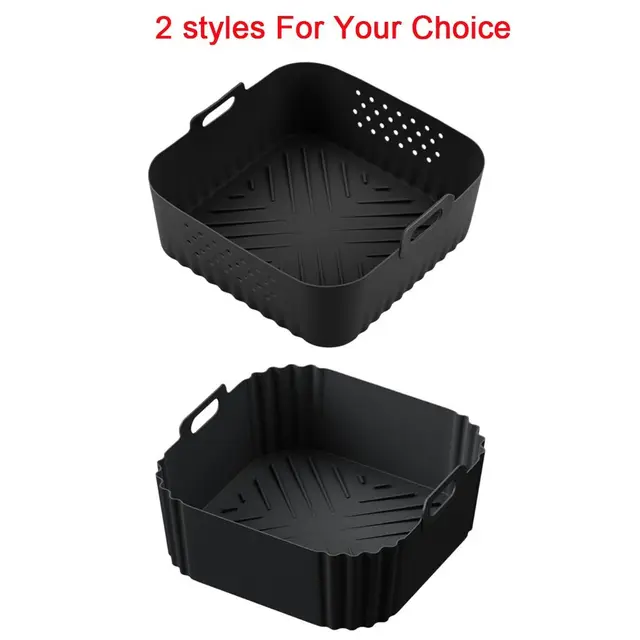 Silicone Air Fryer Baking Tray 5.5-6.2L Heightened Reusable Air Fryer Basket Square for Philips-NA230 Ninja 180COSORI 2