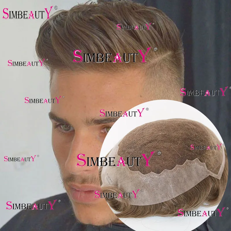 

Breathable Q6 Swiss Lace & Pu Mens Wig Natural Hairline Lace Front Male Toupee 100% Human Hair System Brown Black Unit For Men