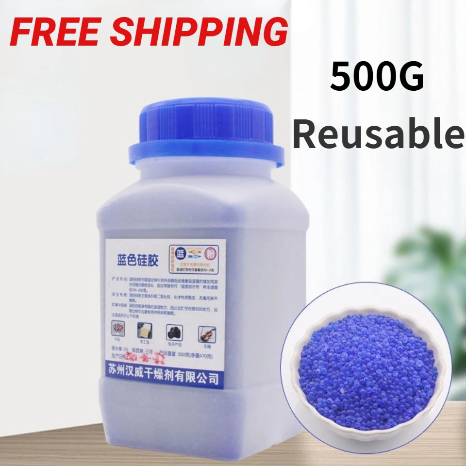 500g Reusable Silica Gel Beads Moisture Absorber Waterproof packaging bule orange Desiccant