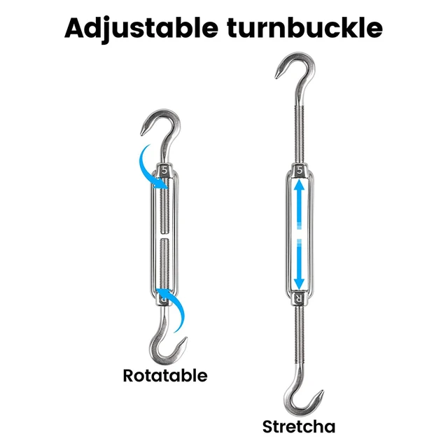Árnyékos Vitorla Előtető -Kiegészítő 304 Rozsdamentes Acél Háromszög Hardverkészlet Turnbuckle Clip Hook 30 M/3 Mm Pvc Bevont Huzalkötél - Image 5