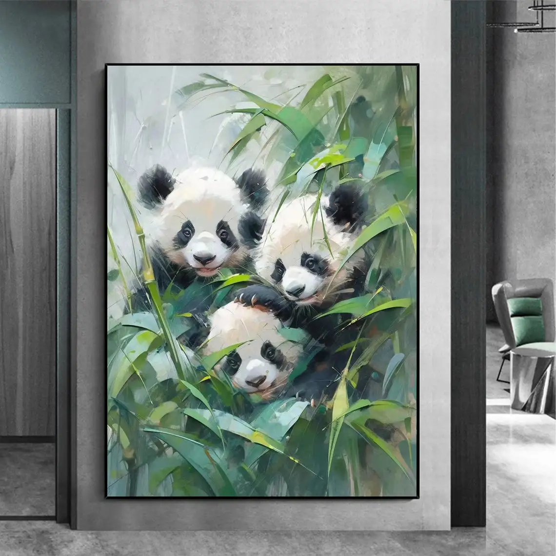 

Original Panda Family Hand Painted Oil Painting on Canvas Large Modern Wall Art Living room Wall Decor Abstract Animal Paintings