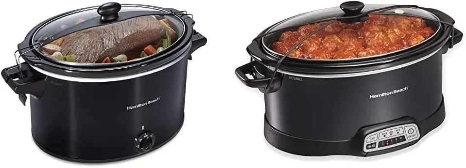 

Cooker, Extra Large 10 Quart, Black (33195) & Portable 7-Quart Programmable Slow Cooker With Lid Latch Strap for Easy Transp Jui