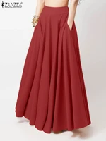 2024 ZANZEA Women Spring Sundress Fashion Maxi Skirts Elegant Long Party Vestidos Female High Waist Solid Robe Beach Faldas Saia - Image 4