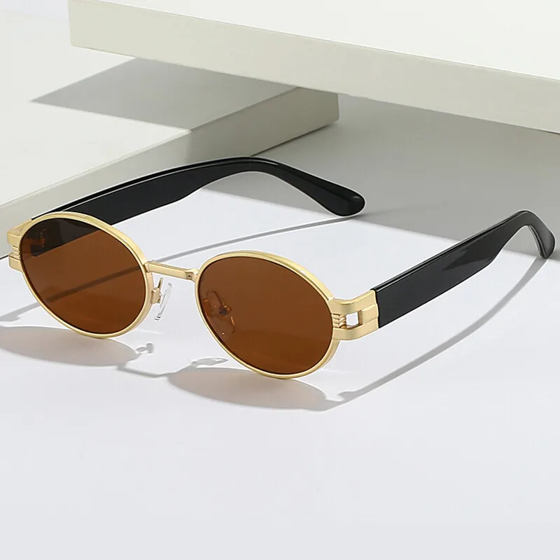 Luxury Unisex Oval Metal Sunglasses - Designer Black UV400 Fashion Shades
