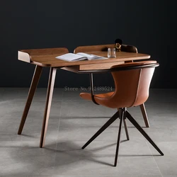 Chaises de bureau rétro à dossier en cuir, mobilier nordique pivotant léger de luxe pour ordinateur de café et chambre à coucher 