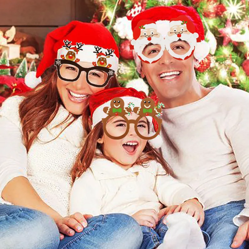 Christmas Photo Props Glasses Hat Kit Masks Lips Beard Snowman Santa Claus Kids Adult Favor Gifts Merry Christmas Party Decor
