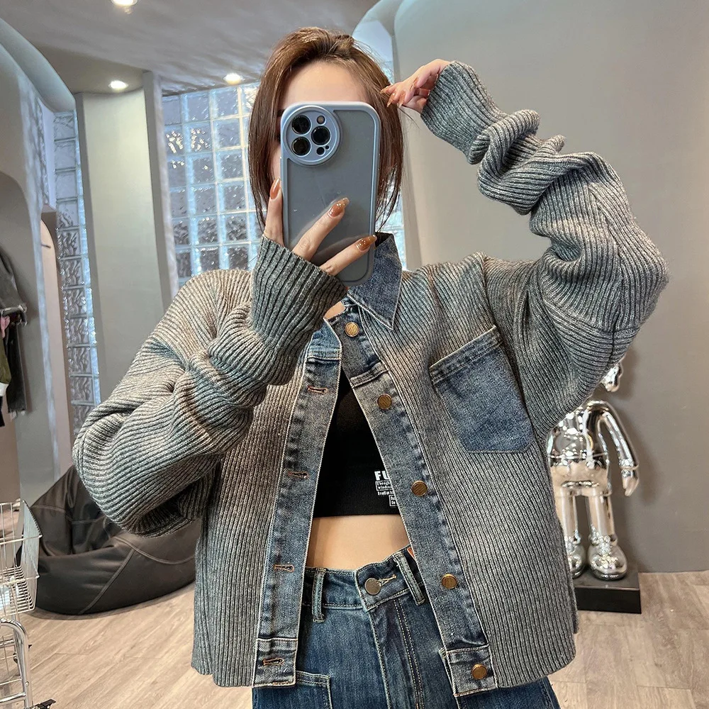 Sandro Rivers Women's Mid-length Jacquard Denim Shirt 2023 Spring Applique  Blue Long Sleeve Coat - AliExpress