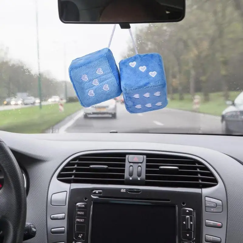 

Dice For Car Mirror Plush Dice With Heart-Shaped Dots Hanging For Car Rearview Mirror Hanging Accessories Car Decorative