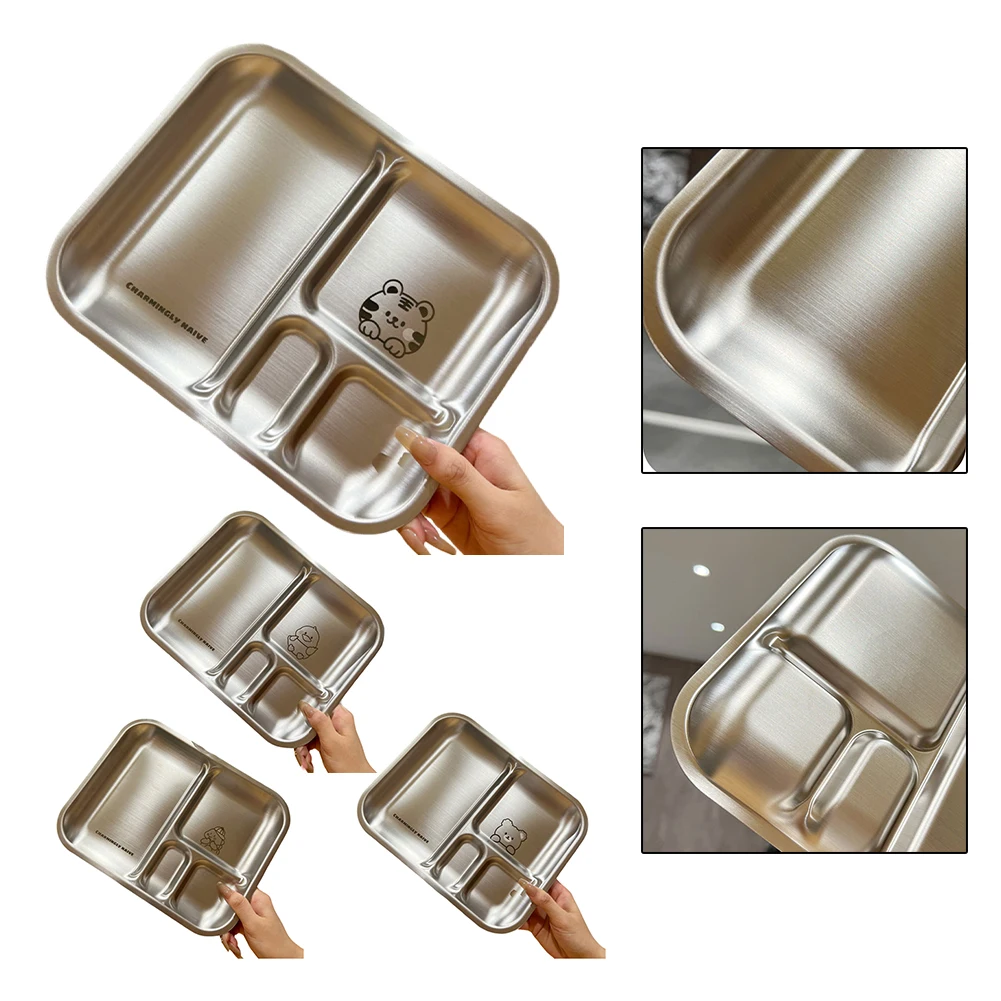 Food Plate Plate Plates Divided Steel Tray Stainless Food Dinner Trays Compartment Kids Portion Lunch Section Control Serving
