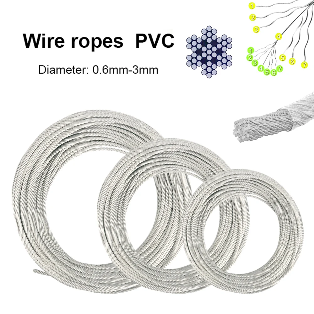 0.6-3mm Plastic Coated Stainlesss Steel Wire Rope 5/10m 7x7Strand ...
