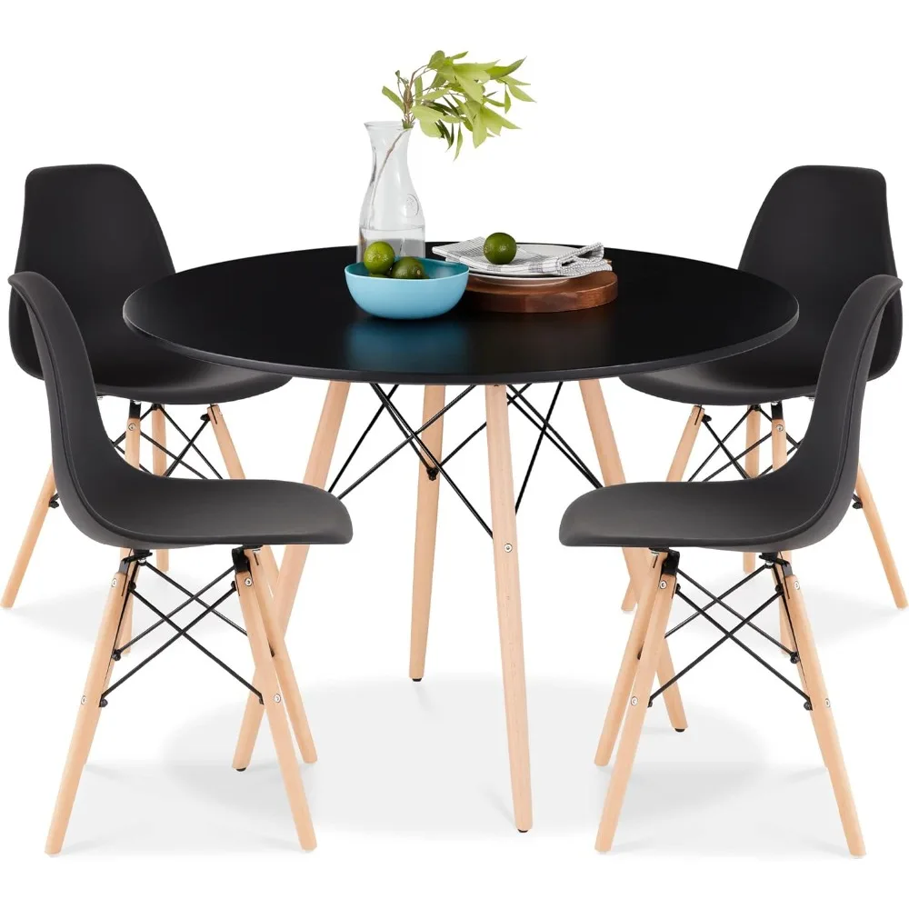 5-Piece Dining Set, Compact Mid-Century Modern Table & Chair Set for Home, Apartment w/ 4 Chairs, Plastic Seats