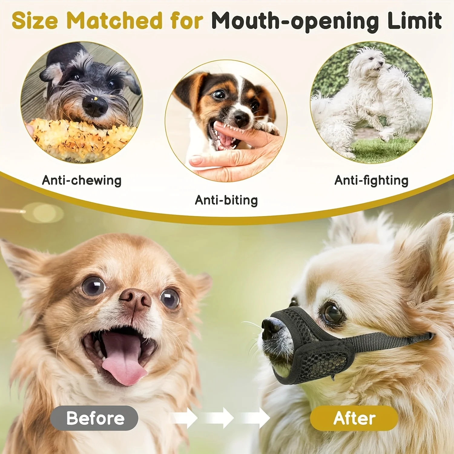 Mesh Muzzle For Short Snout And Small Medium Dogs Anti-Biting, Focus On Brachycephalic Dogs Like Chihuahua Pomeranian