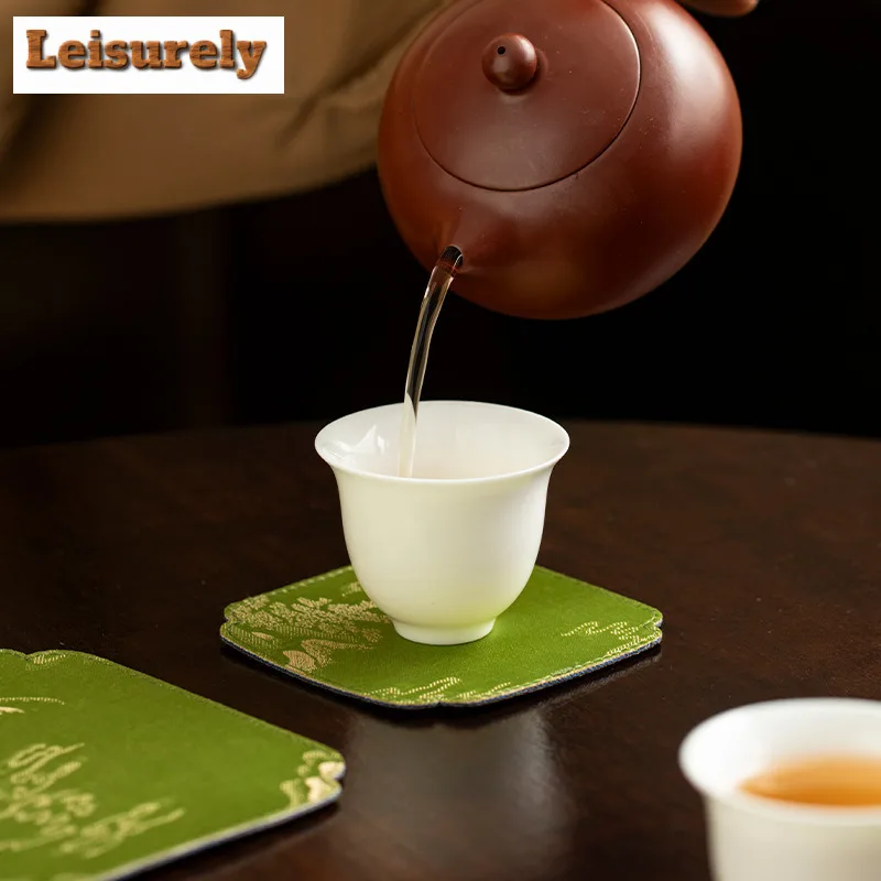 4pc/lot Mountain Round Double-sided Patent Satin Coasters Non-slip Coffee Cups Saucer Anti-scald Placemats Cup Holder Teaset