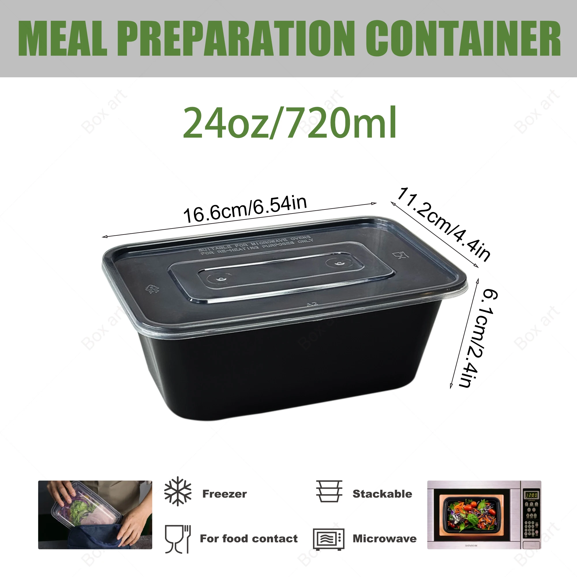 Set of 15/50 Rectangular Meal Prep Containers, 720ml, Microwave & Freezer Safe, Reusable Plastic Food Storage Boxes