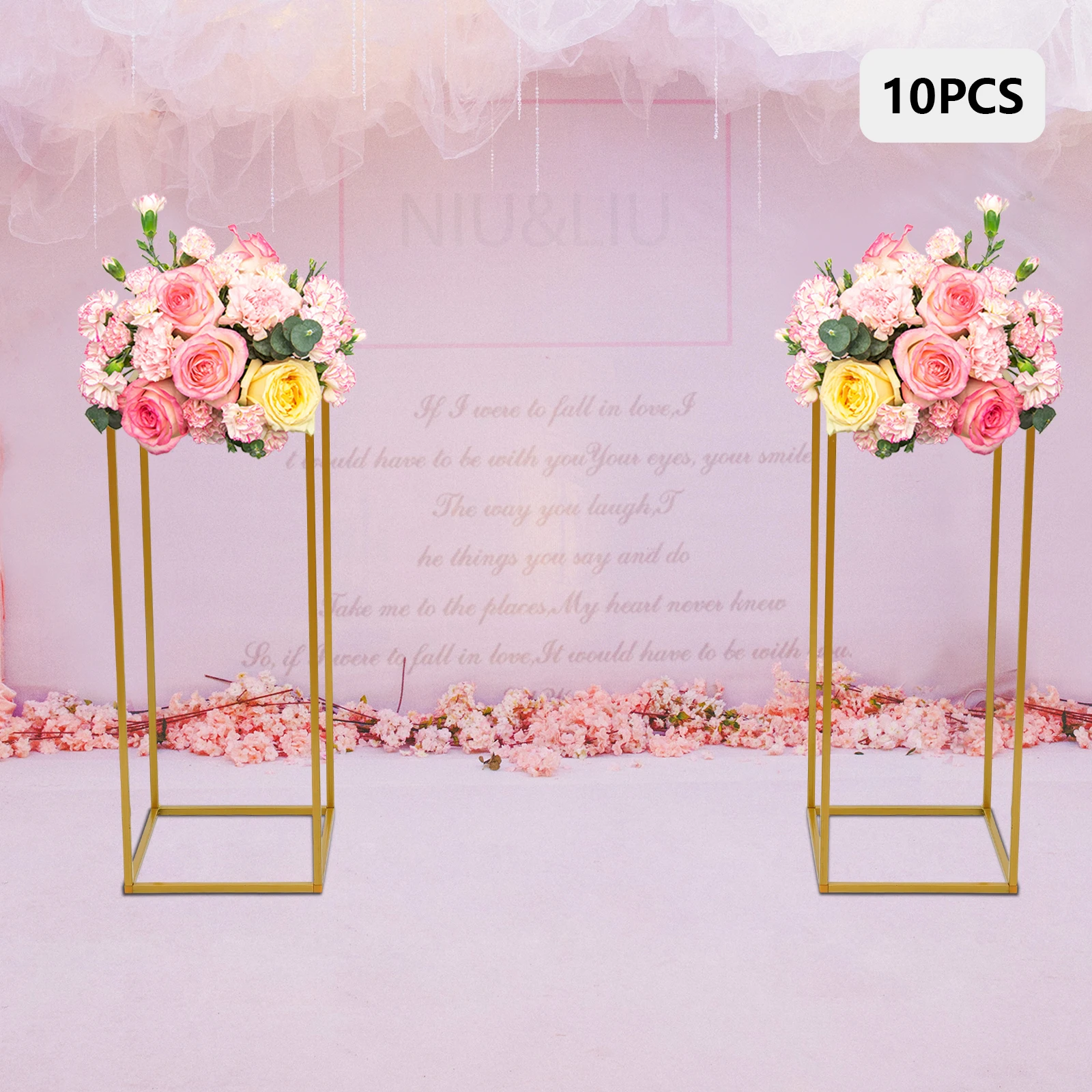 10Pcs Flower Stand Wedding Column 23.6in Tall Gold Metal Wedding Arch for Table Centerpieces Decoration