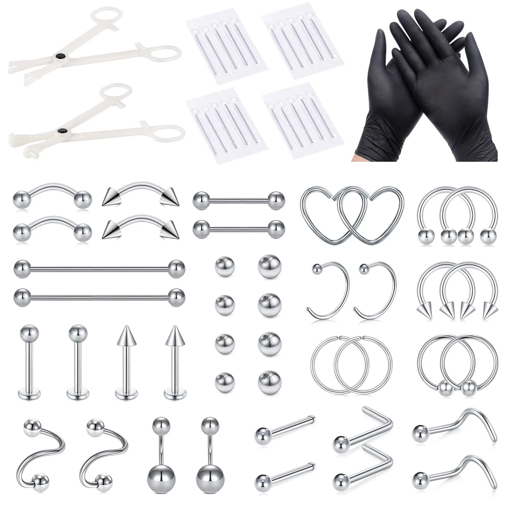 60pcs Professional Piercing Kit Needles With Stainless Steel Ear Nose