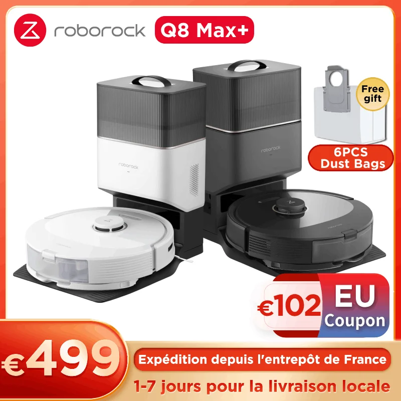 roborock Q8 Max+ Robot Vacuum and Mop, Self-Emptying, Hands-Free Cleaning  for up to 7 Weeks, Reactive Tech Obstacle Avoidance, 5500 Pa Suction