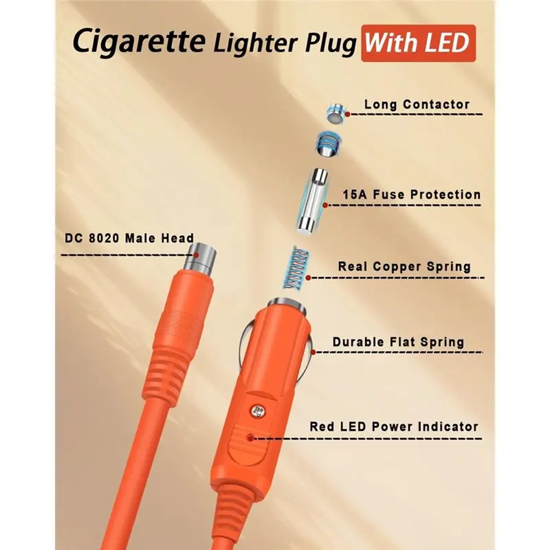 HHO-포어 잭커리 휴대용 파워 스테이션 14AWG 차량 충전 케이블- DC8020 플러그 2M 익스플로러 3000 프로 2000 프로 2000 1500 1000용