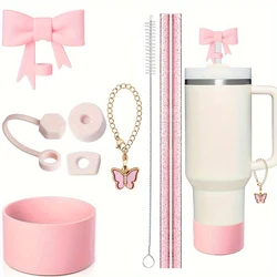 9 - Piece Tumbler Accessory Set with Spill - Proof Stopper and Silicone Boot (Glitter pink)