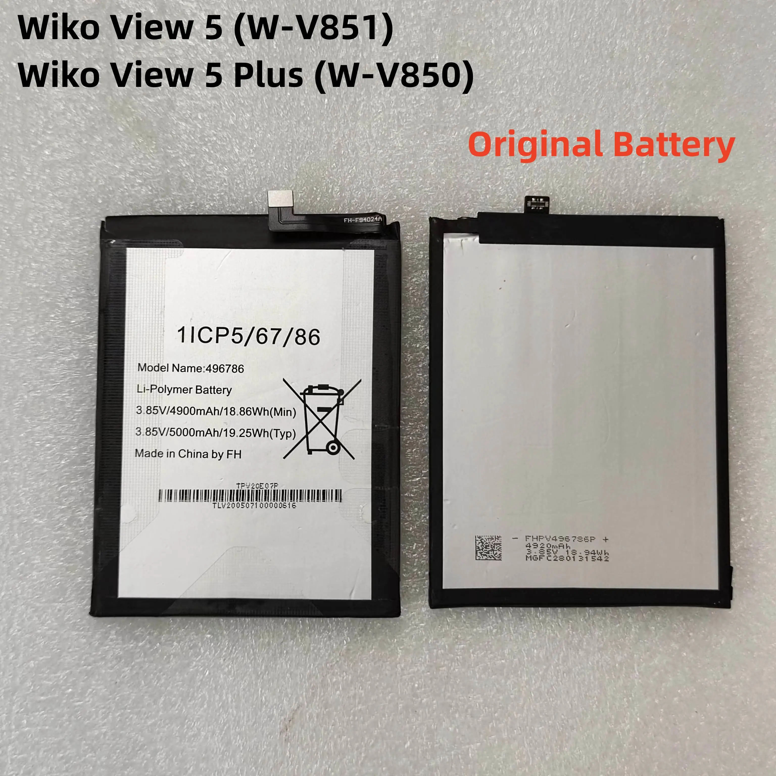 Batteria WIKO 496786 Per View 5 4900mAh Con Strumenti | Sostituzione Polimeri Di Litio 3,85V - 2