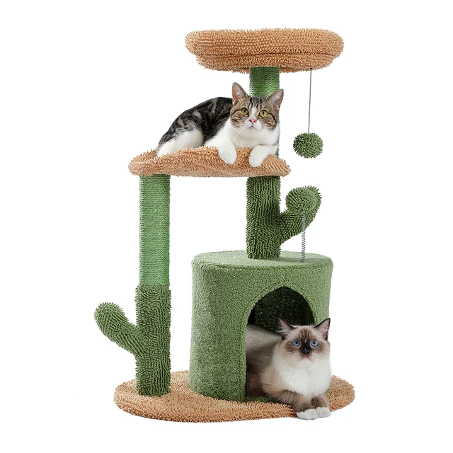 Modern Cactus Cat Tree House Natural Scratching Posts for Cat Kitten Large Perch Condo Hammock Furry Ball Indoor rascador gato 4