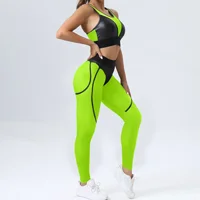 Mode maille Patchwork costume pour Fitness vêtements de Sport femmes gymnastique Yoga vêtements d'entraînement élastique respirant Sport ensemble survêtement noir 5