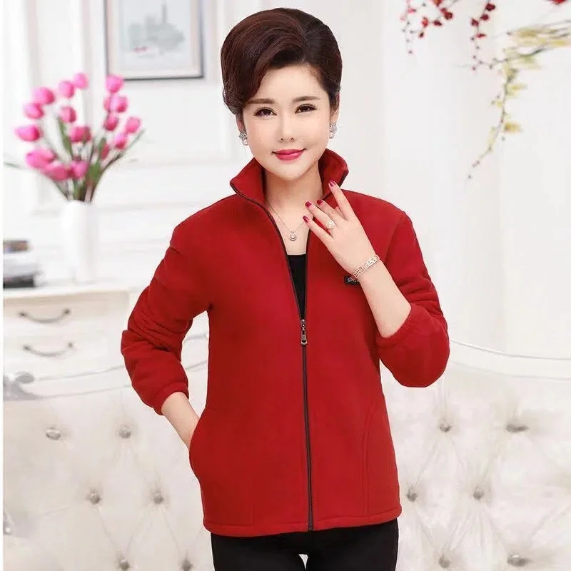 2023 New Autumn Mid-Aged Women Fleece Jackets Casual Stand Collar Warm  Jacket Zipper Outerwear Mother Winter Short Coat Tops 5XL - AliExpress