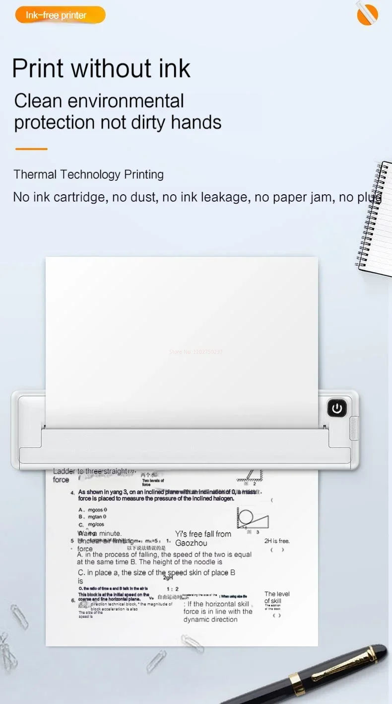 Description Picture 6 of itemA4 Thermal Printer Small Home Office Bluetooth Wireless Handheld Portable Inkless Thermal Printing School Supplies for Topic
