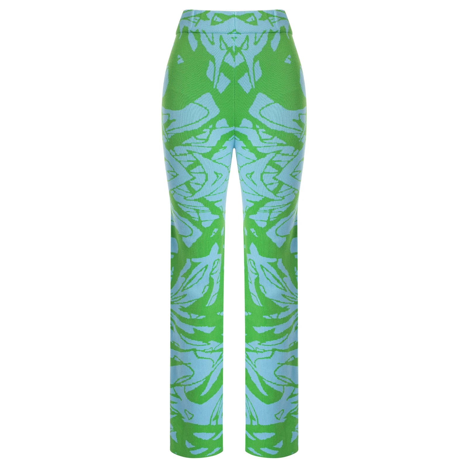 joggers y2k Women Straight-leg Knitted Pants Irregular Printed Pattern Elastic High Waist Trousers, Orange/ Green women's clothing Pants & Capris